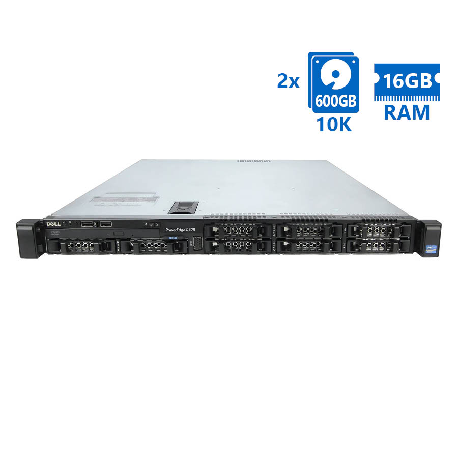 98393_1 Refurbished Server Dell Poweredge R420 R1U E5-2430(6-cores)/16GB DDR3/2x600GB 10K/8xSFF/1xPSU/DVD/Pe - Image 1